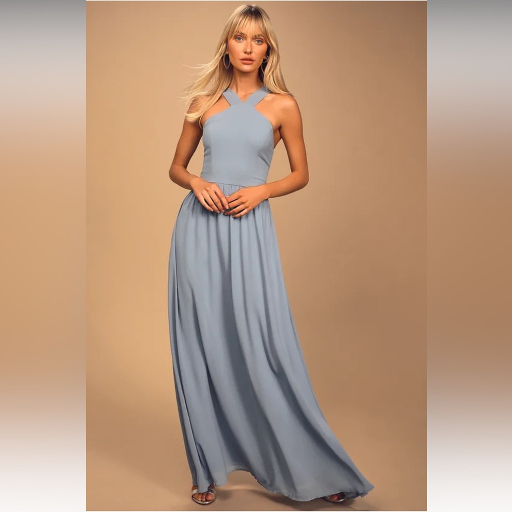Lulu’s Air of Romance Light Blue Maxi Dress- Women’s XS